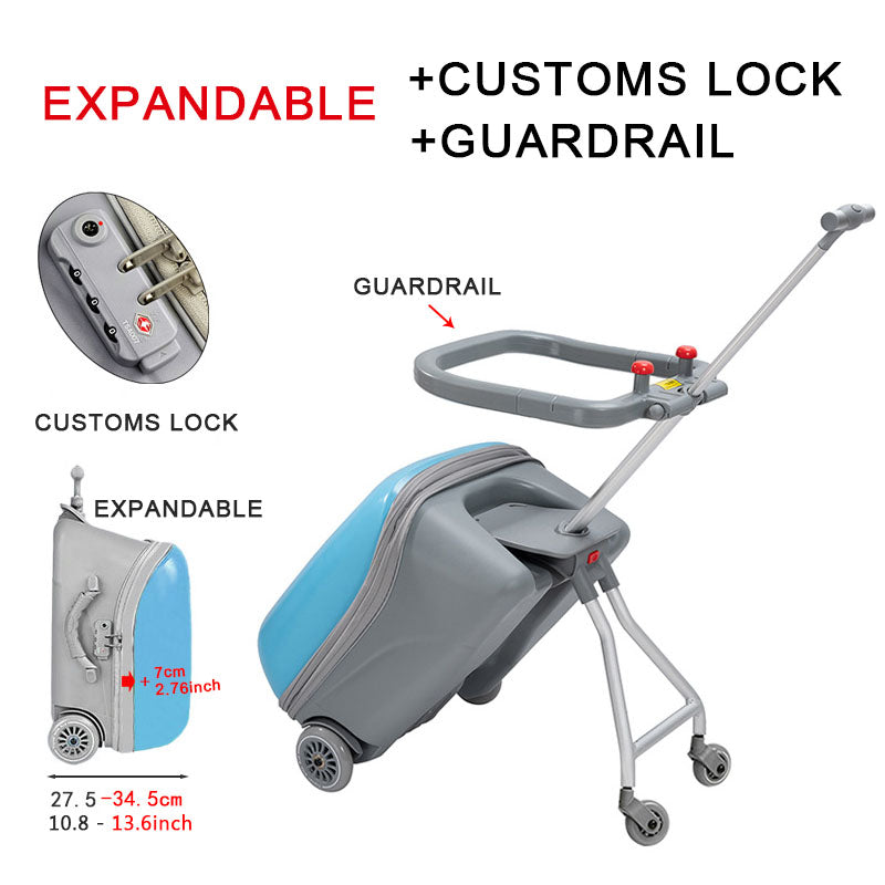Children's luggage (blue) can board can ride boys and girls walking baby magic baby trolley suitcase 20 inches can be expanded(customs lock+expandable)