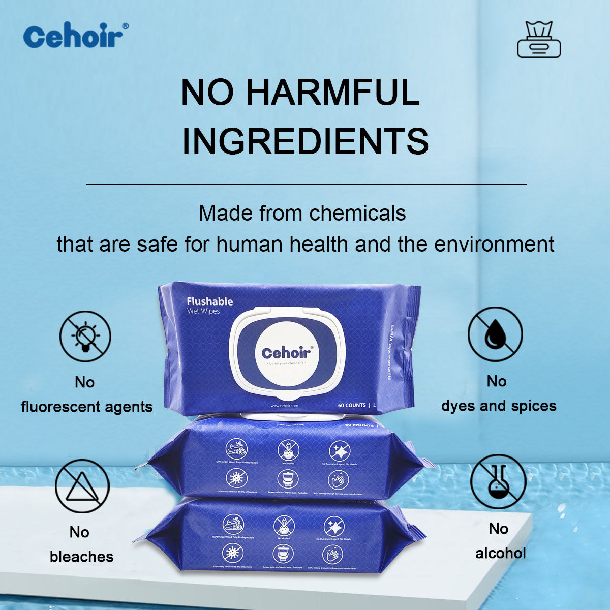 Flushable Wet Wipes 100%Virgin Wood Pulp