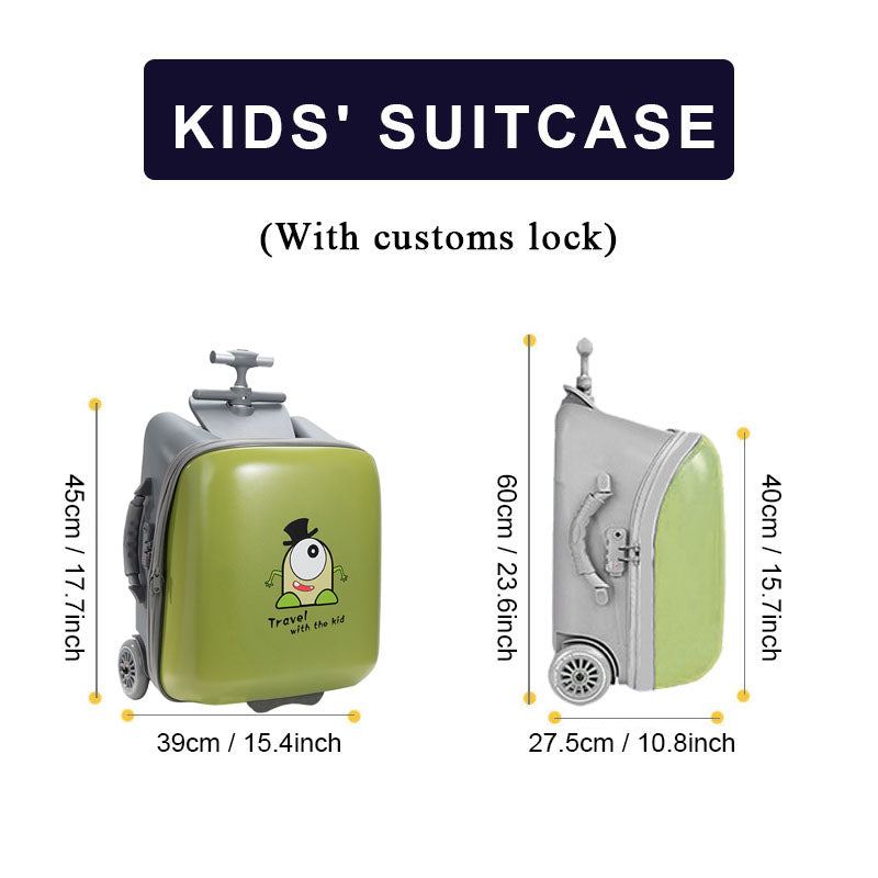 Children's luggage (green) can board can ride boys and girls walking baby magic baby trolley suitcase 20 inches can be expanded(customs lock+expandable+guardrail)