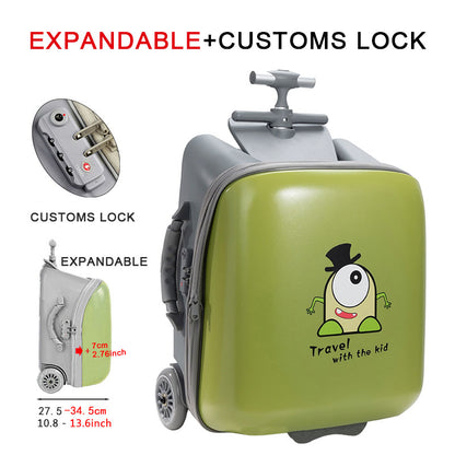 Children's luggage (green) can board can ride boys and girls walking baby magic baby trolley suitcase 20 inches can be expanded（customs lock）