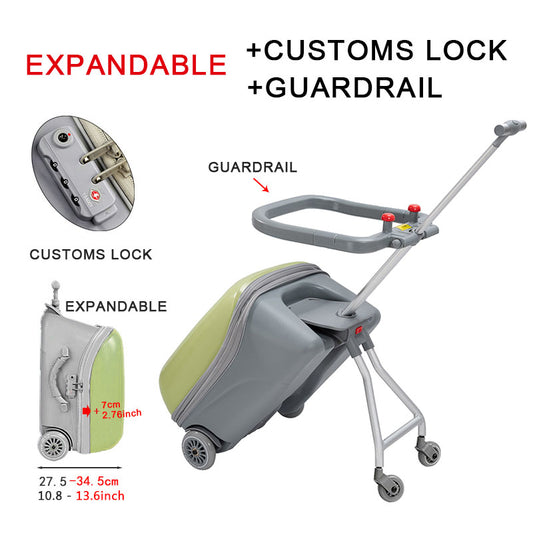 Children's luggage (green) can board can ride boys and girls walking baby magic baby trolley suitcase 20 inches can be expanded（customs lock+expandable+guardrail）