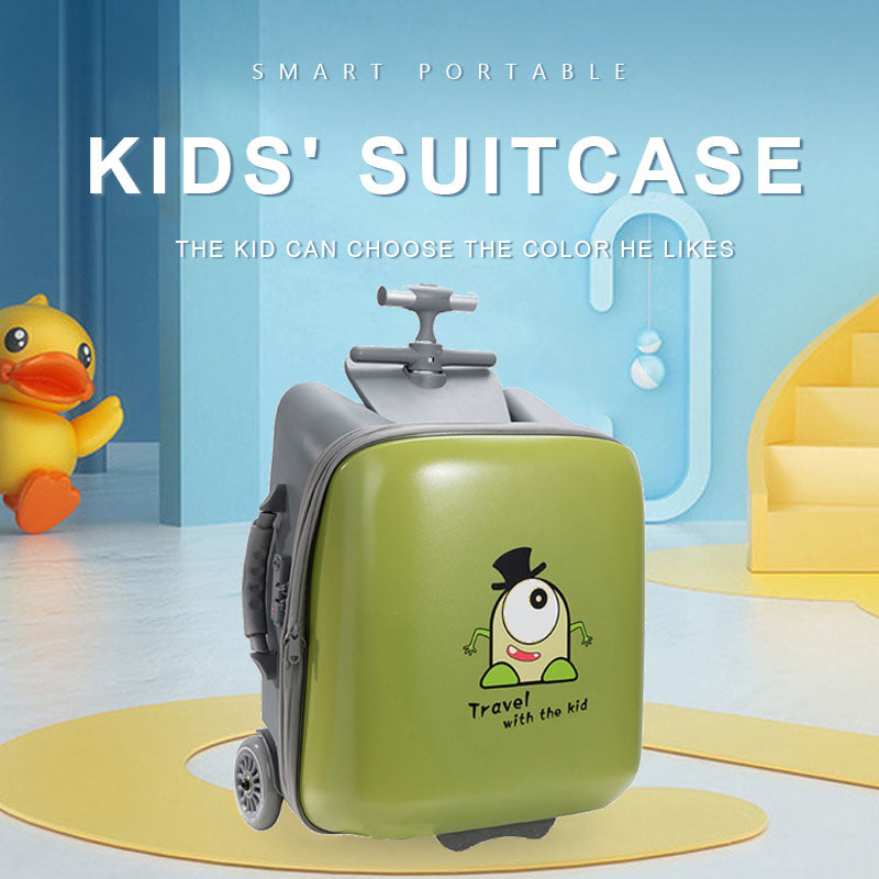 Children's luggage (green) can board can ride boys and girls walking baby magic baby trolley suitcase 20 inches can be expanded（customs lock）