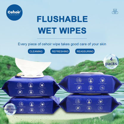 Flushable Wet Wipes 100%Virgin Wood Pulp(4 packs)