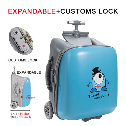 Children's luggage (blue) can board can ride boys and girls walking baby magic baby trolley suitcase 20 inches can be expanded（customs lock+expandable）